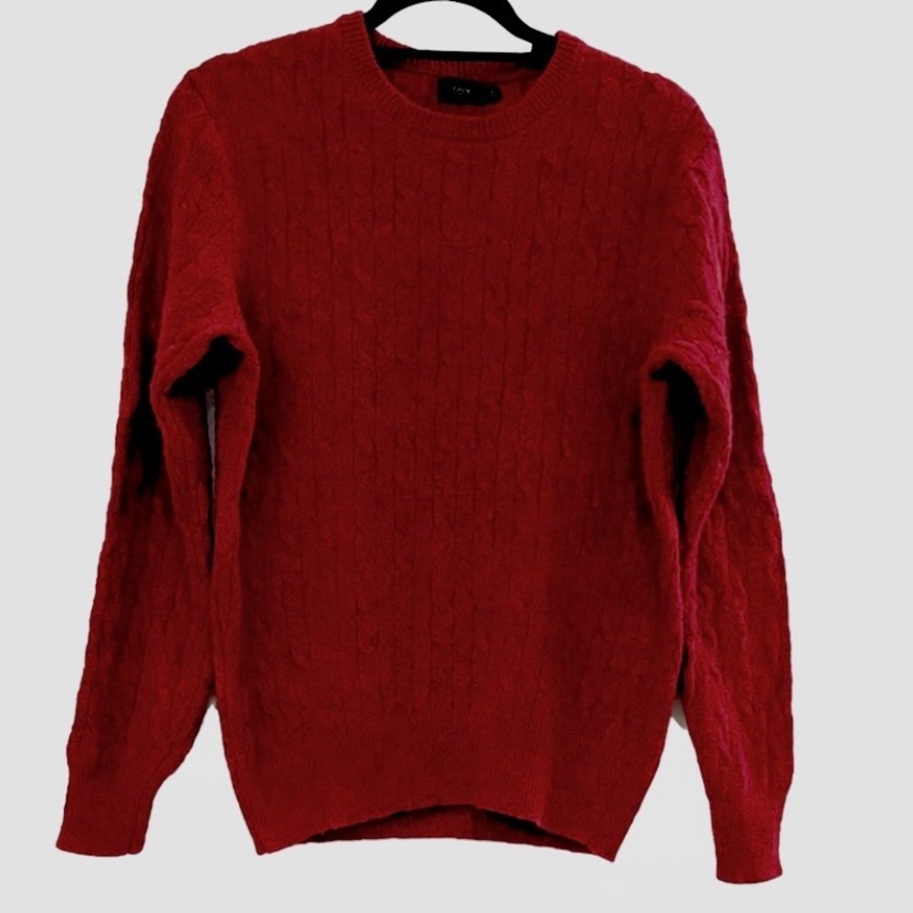 J. CREW FACTORY MENS LAMBS WOOL CABLE KNIT CREW NECK SWEATER RED SIZE LARGE - Picture 4 of 12